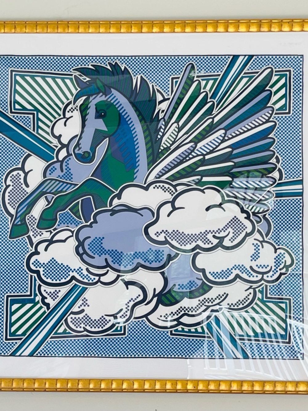 Hermes Blue & Green Pegasus Silk Scarf